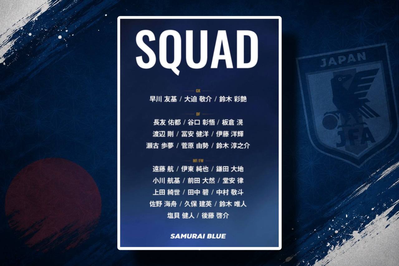 Print com lista de convocados da seleção do japão para a copa