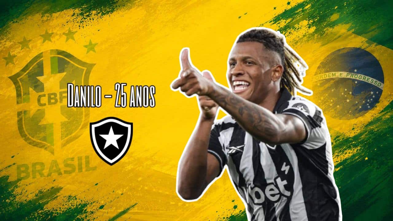 Arte com foto de Danilo, meio-campista da Seleção Brasileira