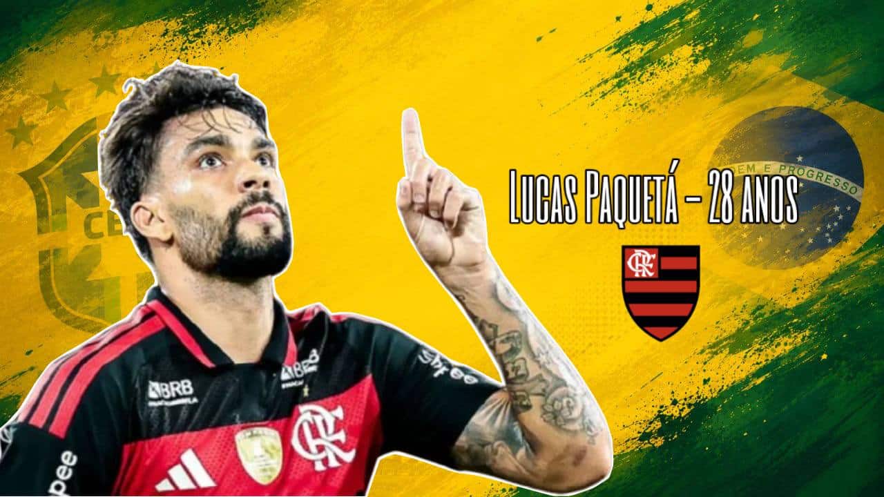 Arte com foto de Lucas Paquetá convocado pela Seleção Brasileira