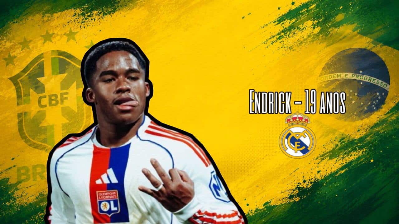 Arte com foto de Endrick, convocado pela Seleção Brasileira