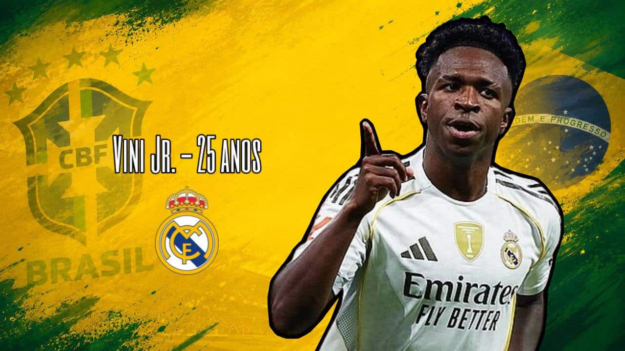 Arte com foto de Vini Jr. convocado pela seleção