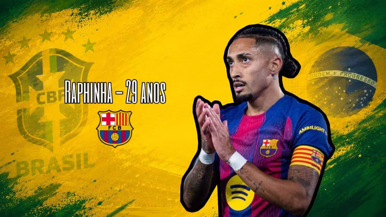 Arte com foto de Raphinha, convocado pela Seleçaõ Brasileira
