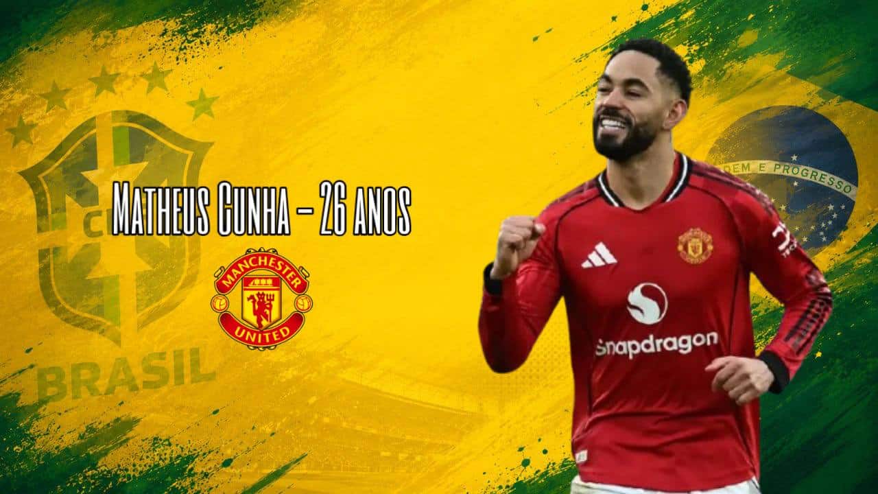 Arte com foto de Matheus Cunha, convocado pela seleção brasileira