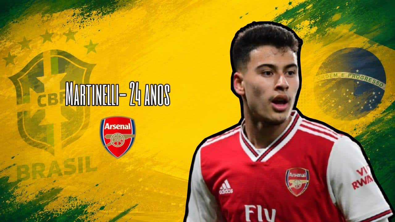 Arte com foto de Gabriel Martinelli, convocado pela Seleçaõ Brasileira