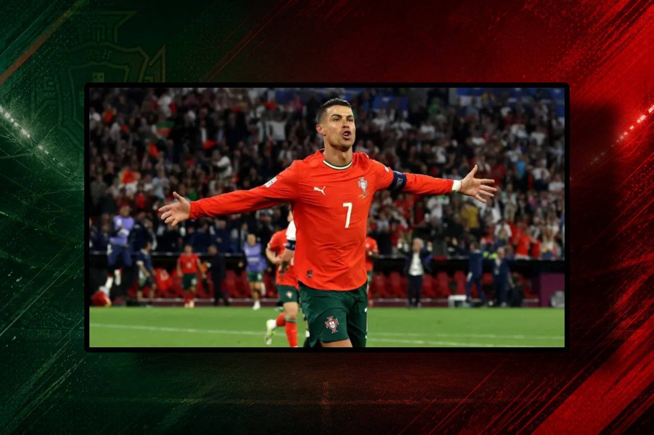 Foto de CR7 comemorando gol de portugal