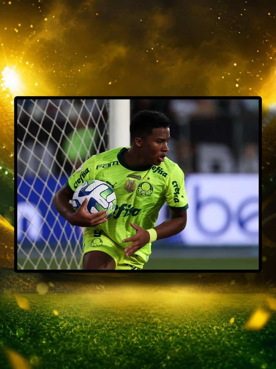 foto de endrick em jogo com a camisa od palmeiras